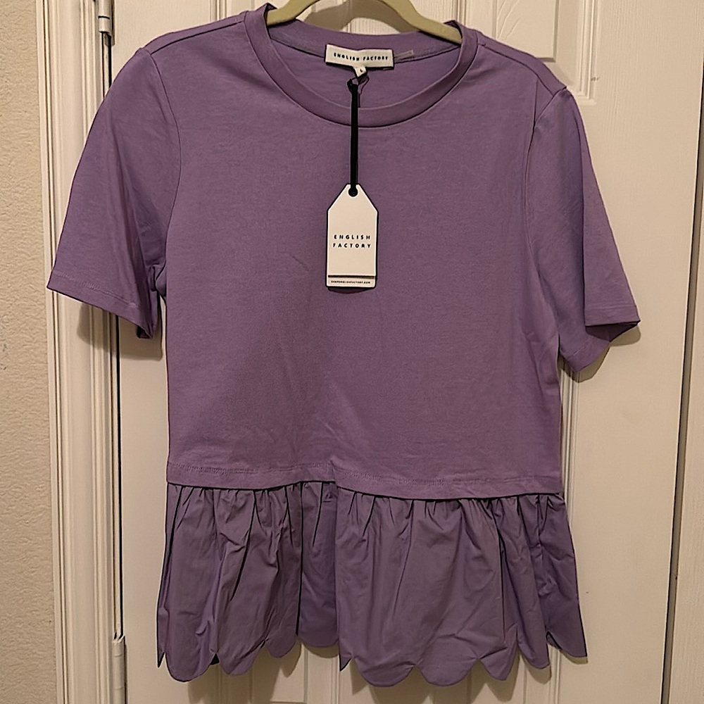 NWT - English Factory - Purple Mixed Media Top - Size L